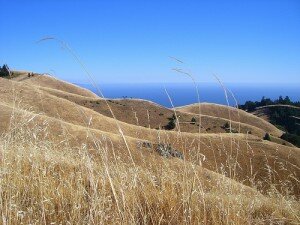 looking out on the pacific ocean over hills