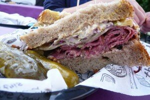 reuben sandwich with a pickle