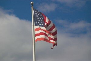 American flag on a windy day