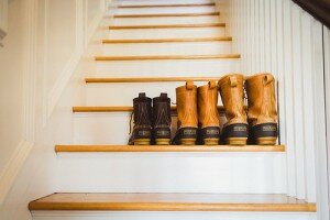 bean boots sitting on the stairs